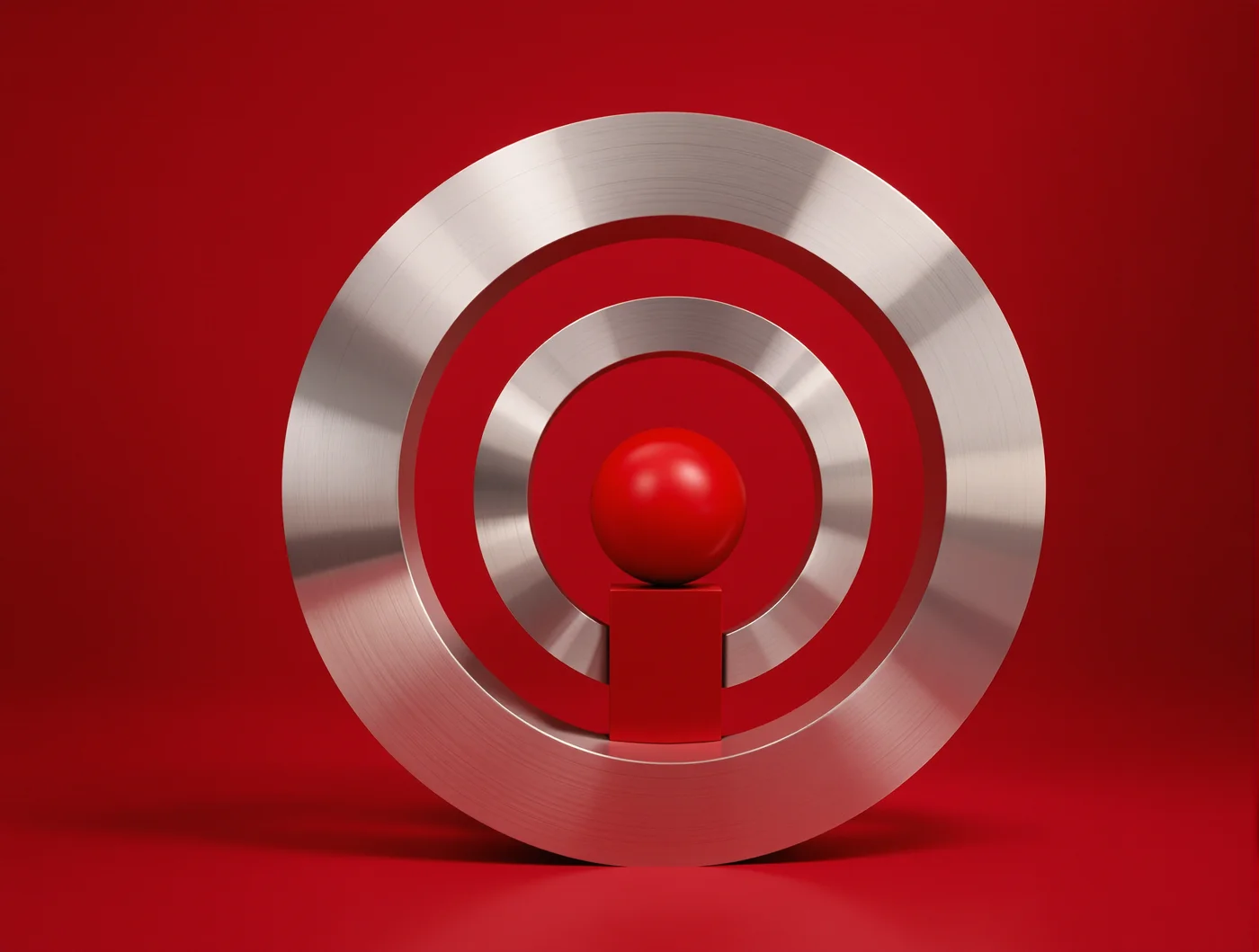 Steel rings framing a red sphere