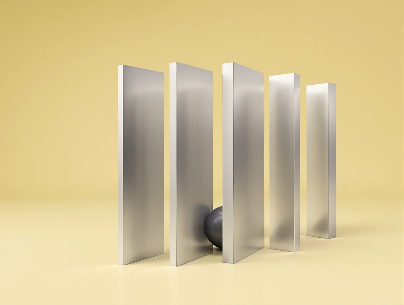 Steel fins separating and revealing a graphite sphere